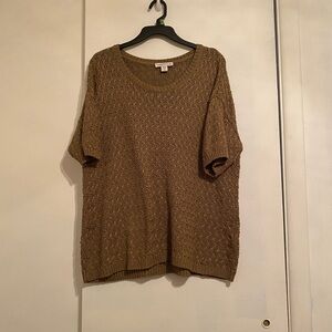 Coldwater Creek Dolman Sleeve Texture Print Minimalist Oversize Tan Knit Top